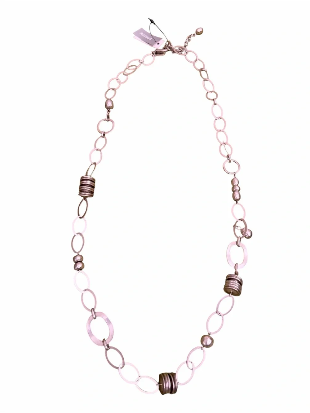 Chico’s Silver-Tone Beaded Disc Link Necklace and Bracelet Set NWT